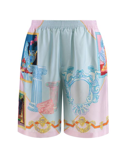 Versace Blue Printed Silk Shorts for men