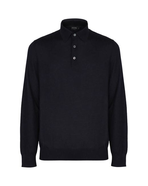 Zegna Blue Cashmere And Silk Knitted Polo for men