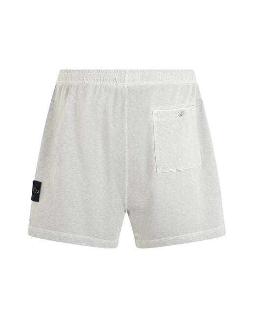 Stone Island White Fleece-Lined Cotton Shorts for men