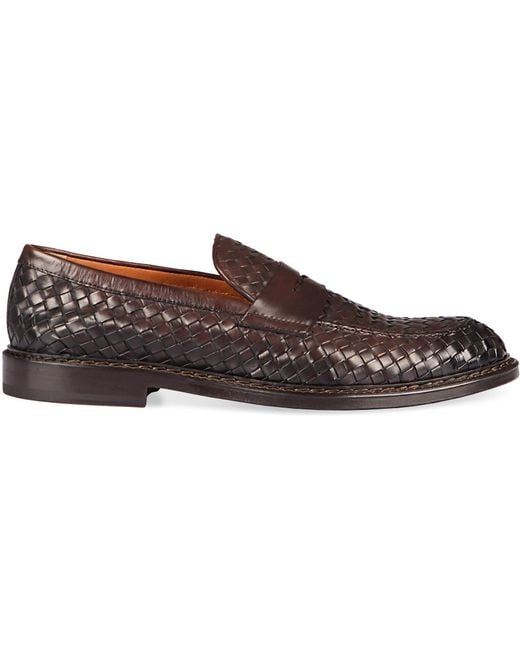 Doucal's Brown Straw Leather Loafers for men