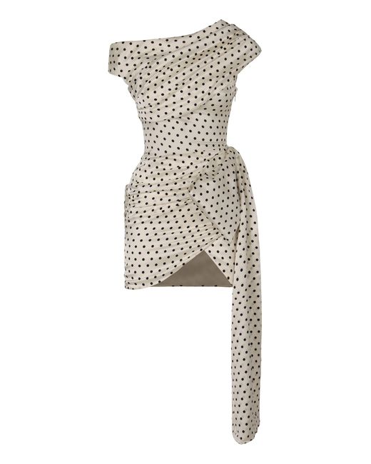 Self-Portrait Natural Mini Satin Dress With Polka Dots