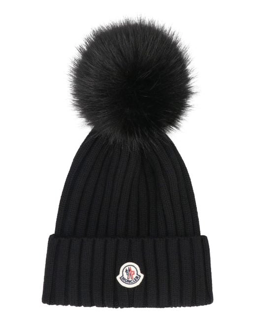 Moncler Black Ribbed Pom-Pom Beanie