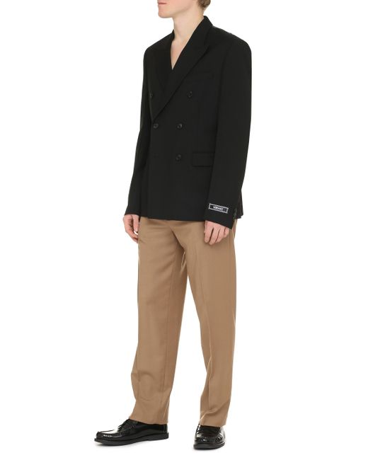 Versace Black Double-breasted Wool Blazer for men