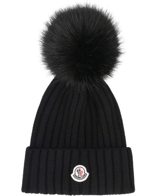 Moncler Black Ribbed Pom-Pom Beanie