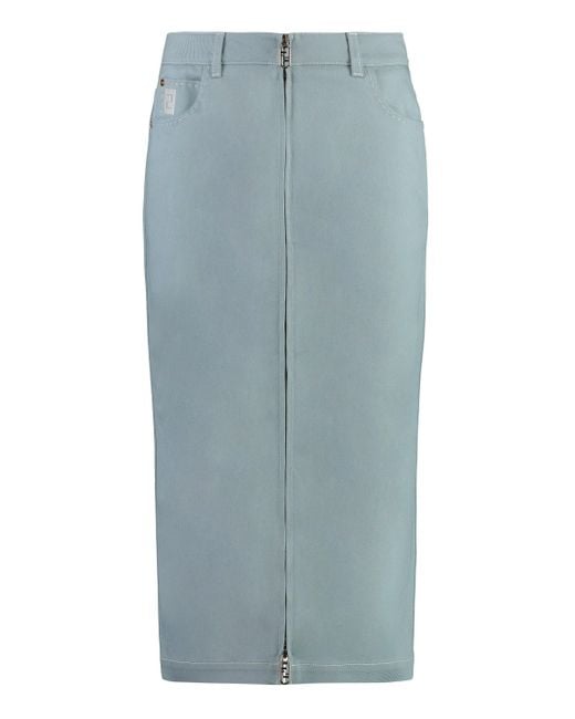 Fendi Blue Cotton Midi Skirt