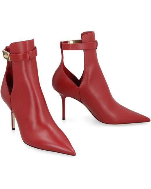 Jimmy Choo Red Nell 85mm Leather Ankle Boots