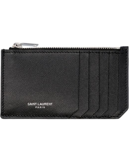 Saint Laurent Gray Pebbled Leather Card Holder for men