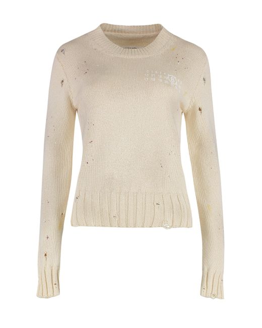 MM6 by Maison Margiela Natural Cotton Crew-Neck Sweater
