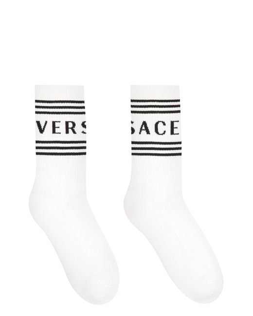 Versace Black Cotton Socks With Logo for men