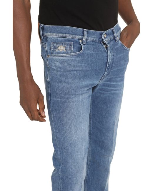 Jeans slim fit a 5 tasche di Versace in Blue da Uomo