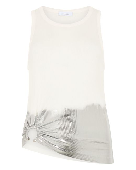 Rabanne White Striped Jersey Top With Print