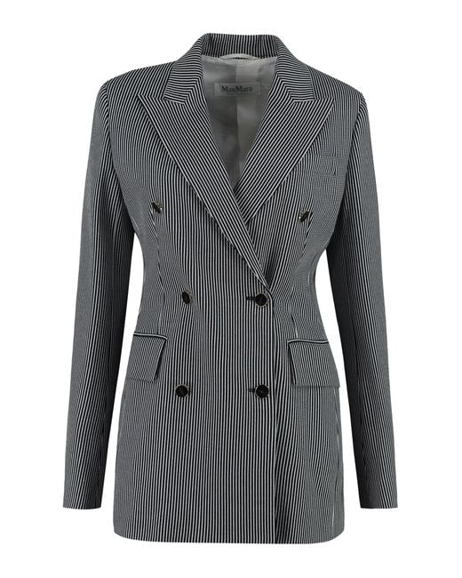 Max Mara Gray Striped Double Breasted Blazer For
