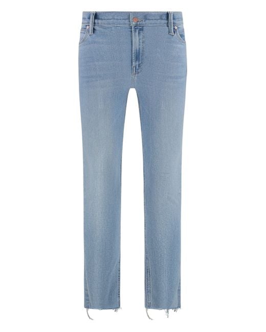 Mother Blue Dazzler Ankle Fray Straight Leg Jeans