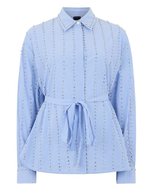 Pinko Blue Cotton Shirt With Rhinestones