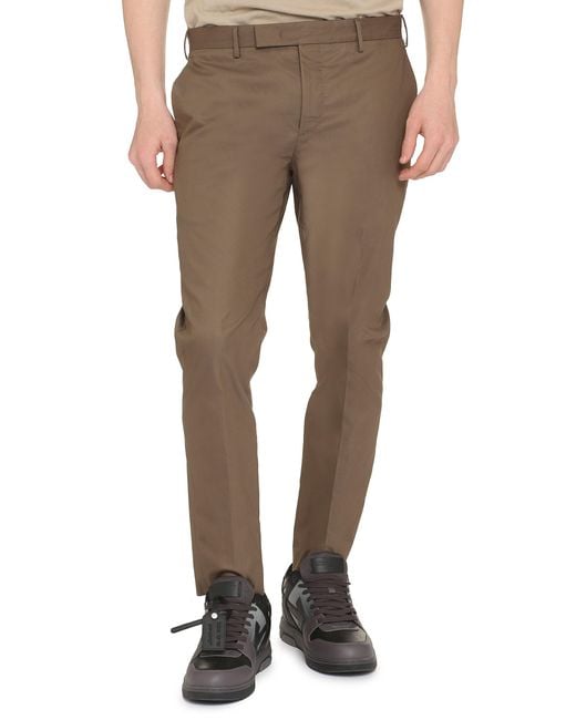 PT01 Brown Stretch Cotton Chino Trousers for men