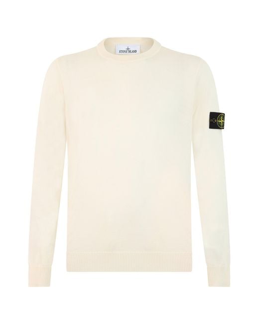 Stone Island White Round Neck Sweater With Long Sleeves for men