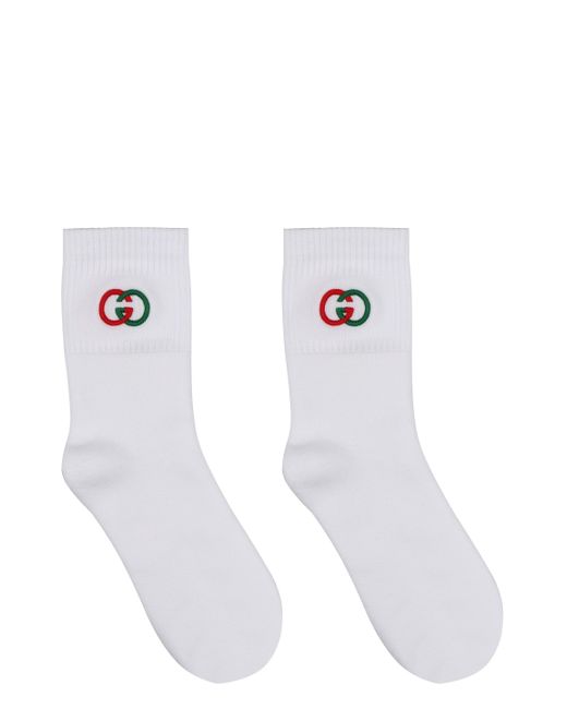 Gucci White Logo Cotton Blend Socks for men