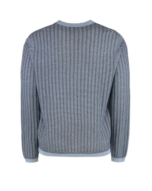 Emporio Armani Blue Wool-Blend Crew-Neck Sweater for men