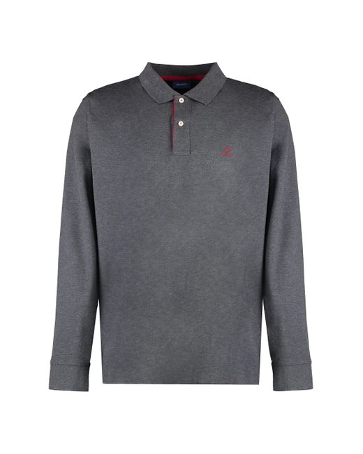 Gant Gray Long Sleeve Cotton Polo Shirt for men