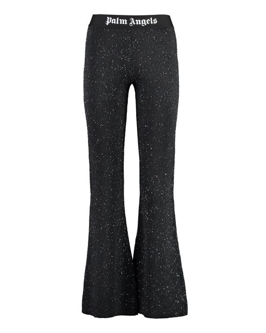 Palm Angels Black Sequin Embellished Knit Trousers