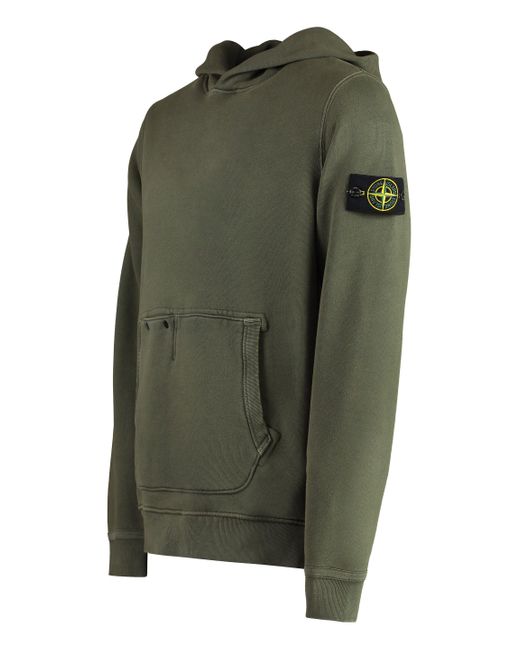 Felpa in cotone con cappuccio di Stone Island in Green da Uomo