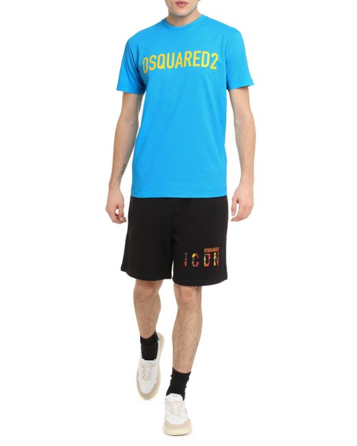 DSquared² Blue Printed Stretch Cotton T-shirt for men