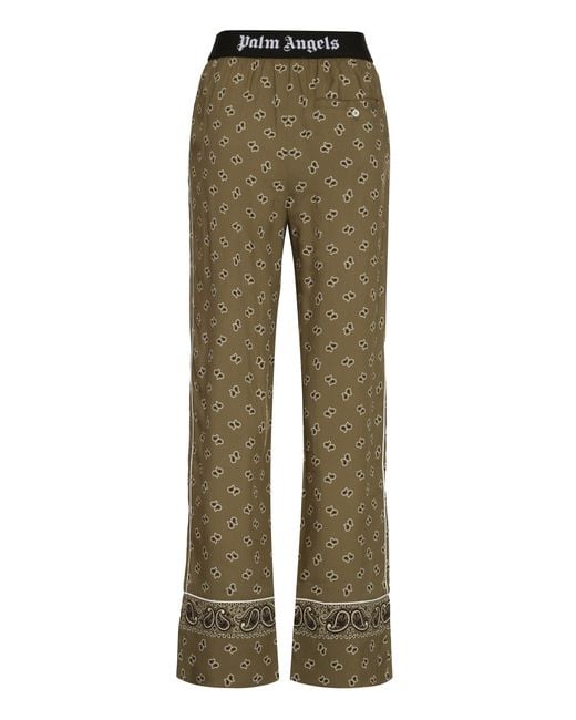 Palm Angels Green Paisley Motif Elastic Waist Trousers For