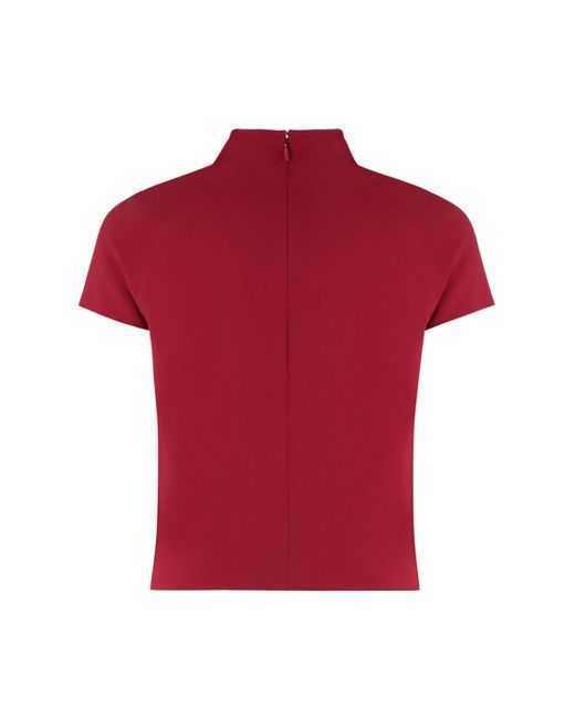 Versace Red Draped Neckline Pleated Blouse