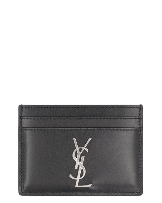Saint Laurent Gray Printed Leather Card Holder for men