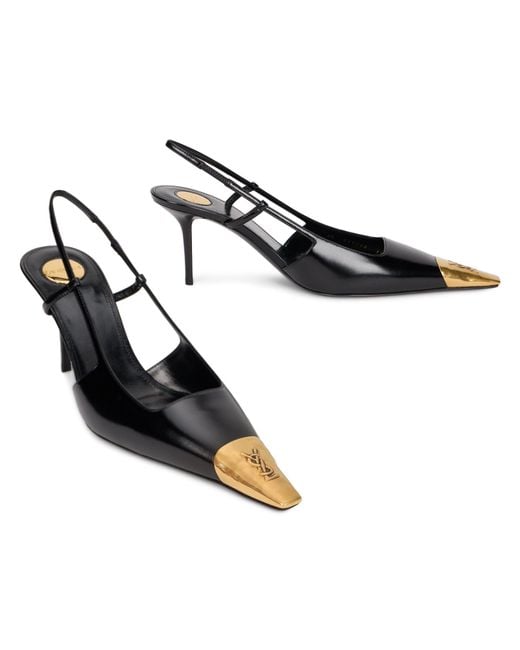 Saint Laurent Black Pointed Slingback Stiletto Heels