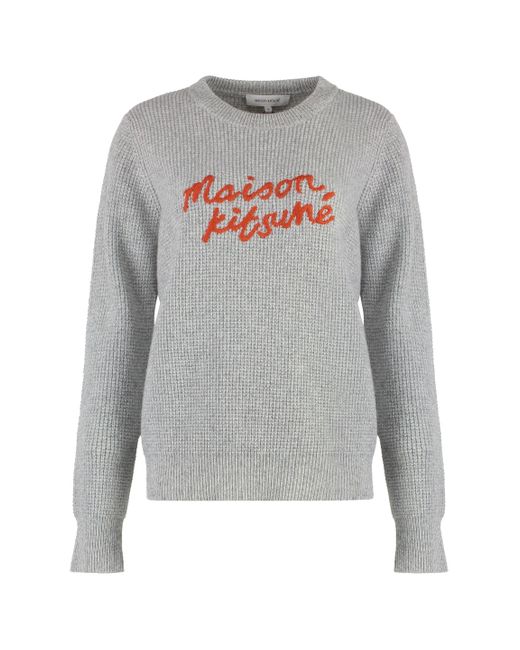 Maison Kitsuné Gray Crew-Neck Wool Sweater