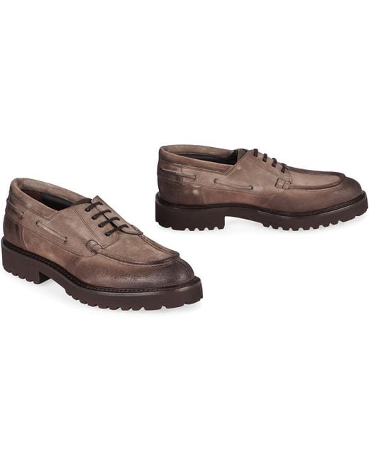 Doucal's Brown Leather Lace-Up Shoes for men