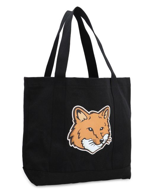 Maison Kitsuné Black Fox Head Canvas Tote Bag for men