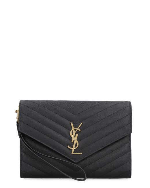 Saint Laurent Gray Monogram Leather Clutch