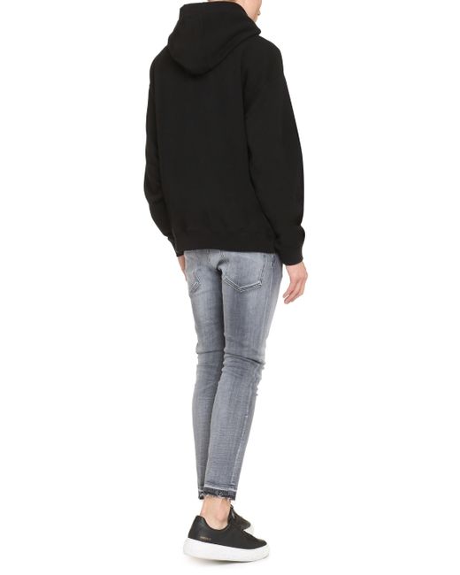 Versace Black Cotton Hoodie With Contrasting Logo Print for men