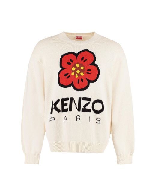 KENZO Long Sleeve Crew neck Sweater in White for Men Lyst UK