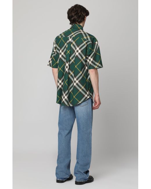 Camicia in cotone motivo check di Burberry in Green da Uomo