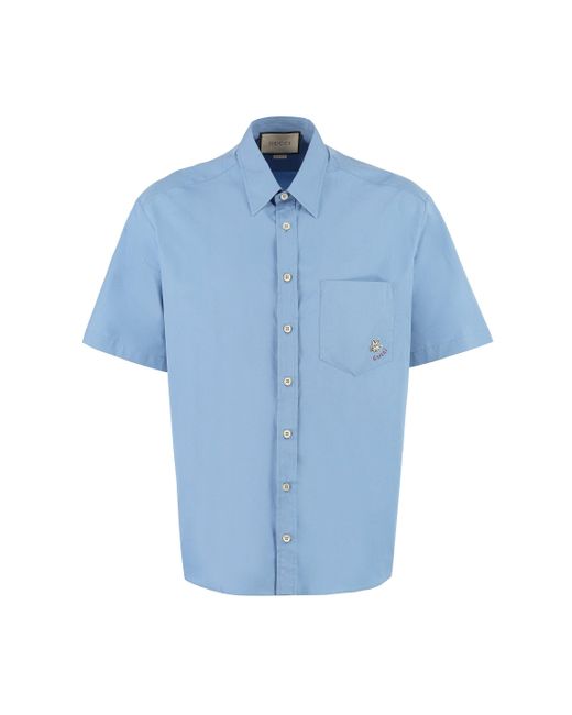 Gucci Blue Short Sleeve Cotton Shirt for men