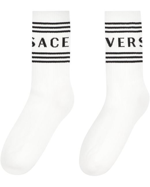 Versace Black Cotton Socks With Logo for men