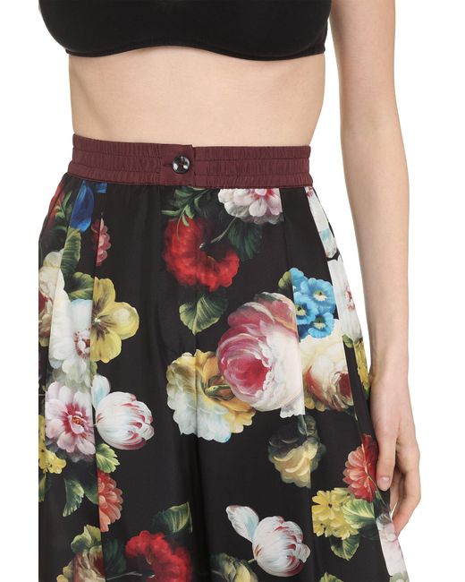 Dolce & Gabbana Black Floral-print Wide-leg Silk-satin Trousers