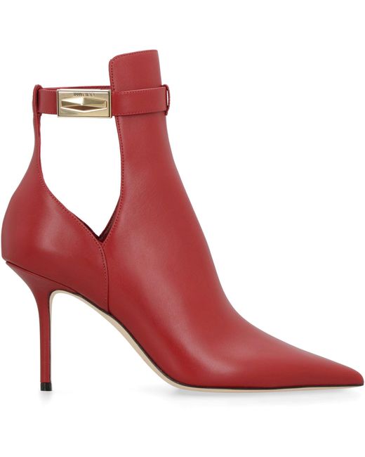 Jimmy Choo Red Nell 85mm Leather Ankle Boots