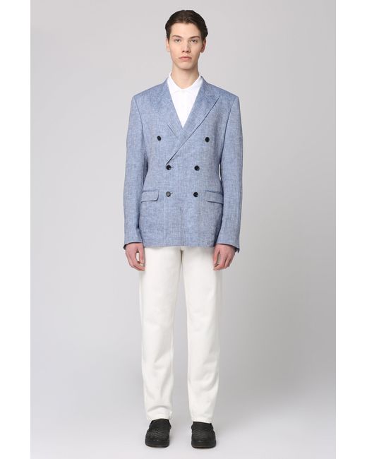 Dolce & Gabbana Blue Stylish Double-Breasted Linen Jacket For for men
