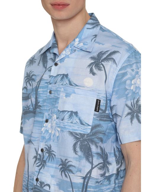 Camicia in misto cotone stampato di Palm Angels in Blue da Uomo