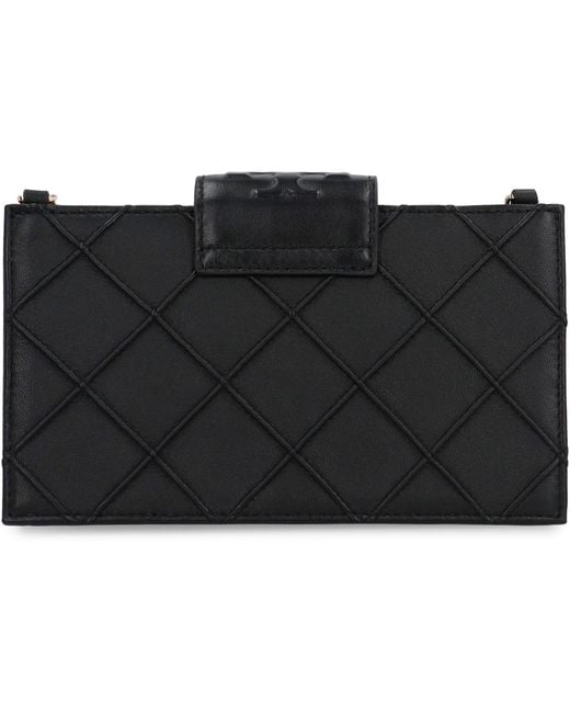 Tory Burch Black Fleming Leather Wallet On Chain