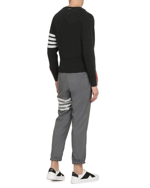 Thom Browne Black Cashmere Cardigan With Side Slits And Tricolor Detail For for men