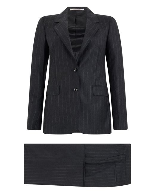 0205 Tagliatore Black Single-Breasted Pinstripe Wool Blazer For