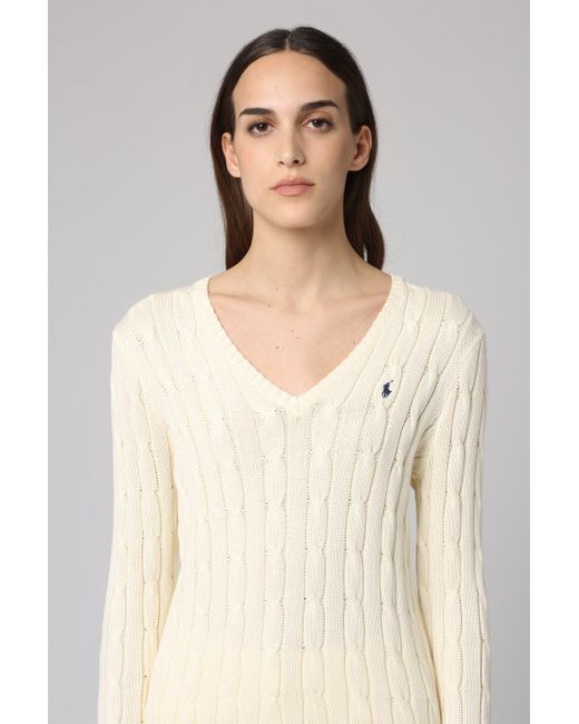 Pullover in maglia a trecce di Polo Ralph Lauren in White