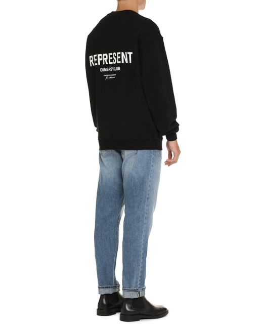 Represent Black Cotton Crew-Neck Sweatshirt for men