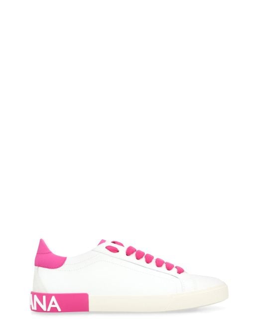 Dolce & Gabbana Pink Portofino Leather Sneakers
