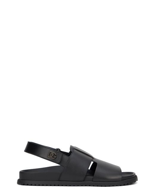 Dolce & Gabbana Black Smooth Leather Sandals for men